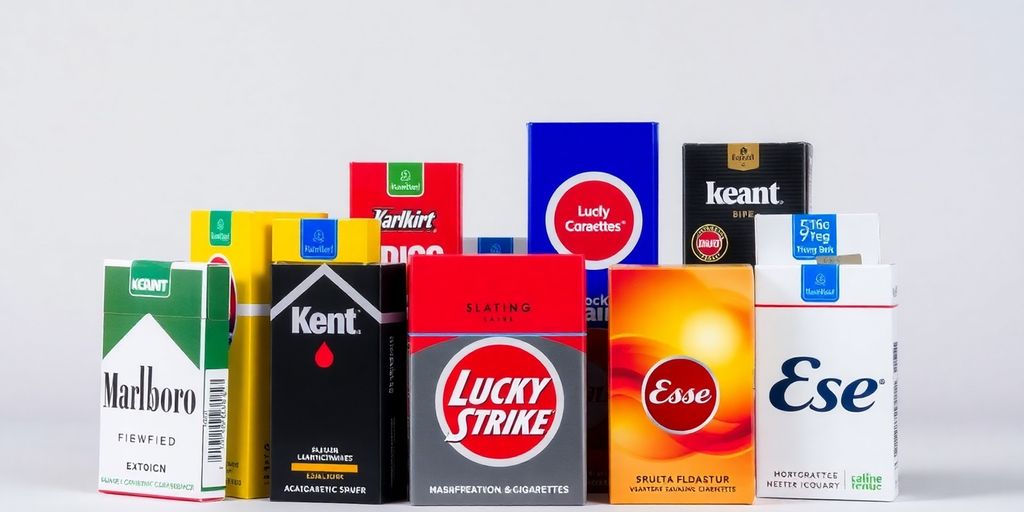 Assorted flavored cigarette packs from various brands.