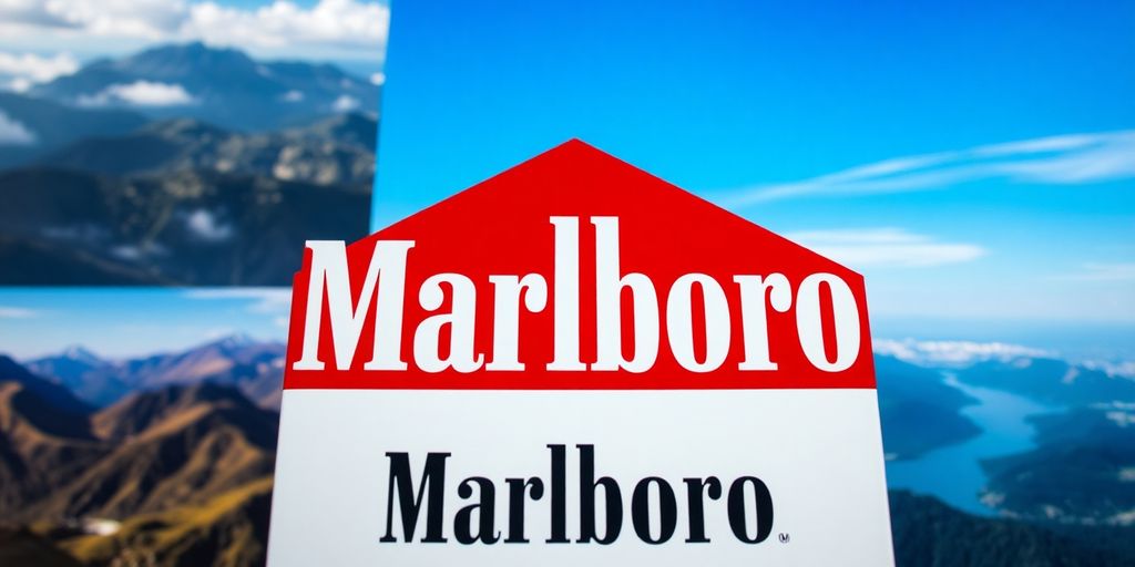 Marlboro logo against diverse global landscapes.