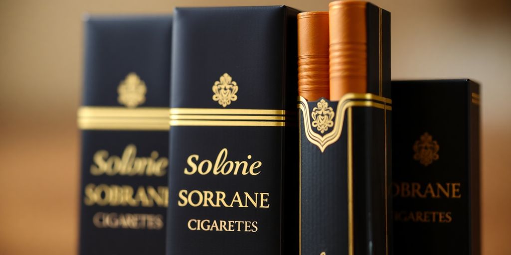 Sobranie Black Russian cigarettes with luxurious black and gold design.