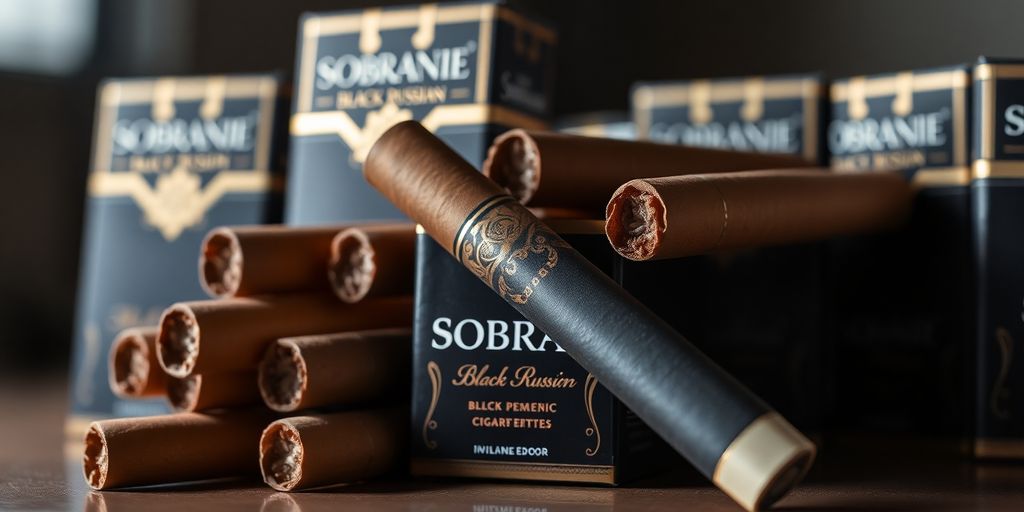 Sobranie Black Russian cigarettes with elegant packaging.