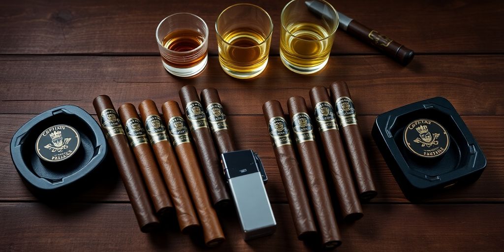 An assortment of Captain Black cigars on a table.